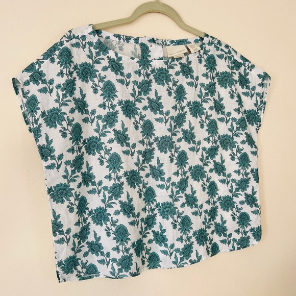 Cynthia Rowley Short Sleeve Floral Print Linen Top - Picture 5 of 7
